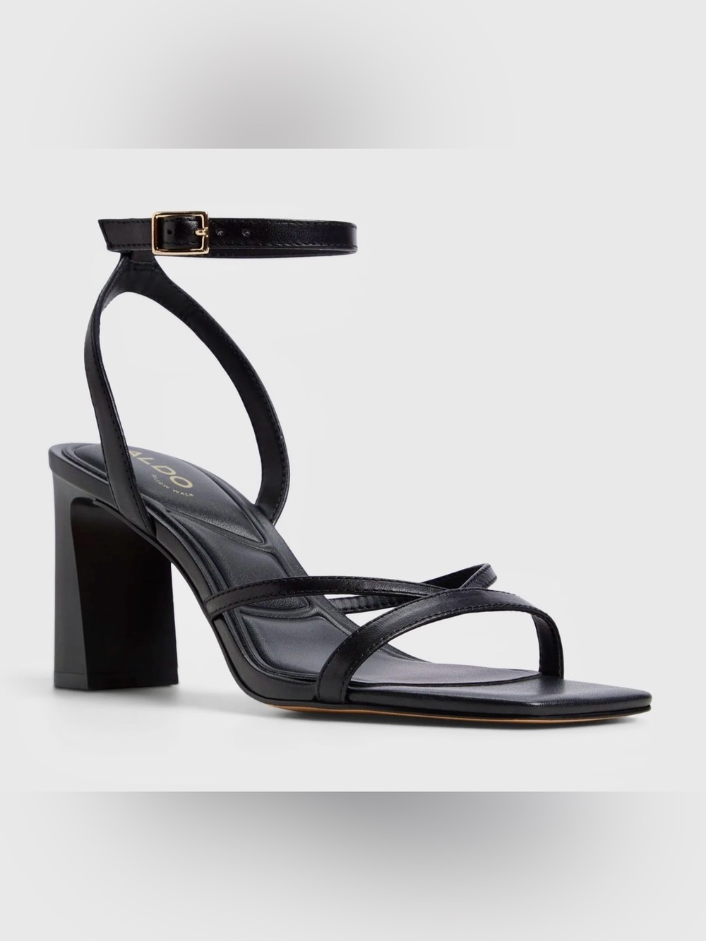 Aldo Black Strappy Block Heel Sandal with Ankle Buckle